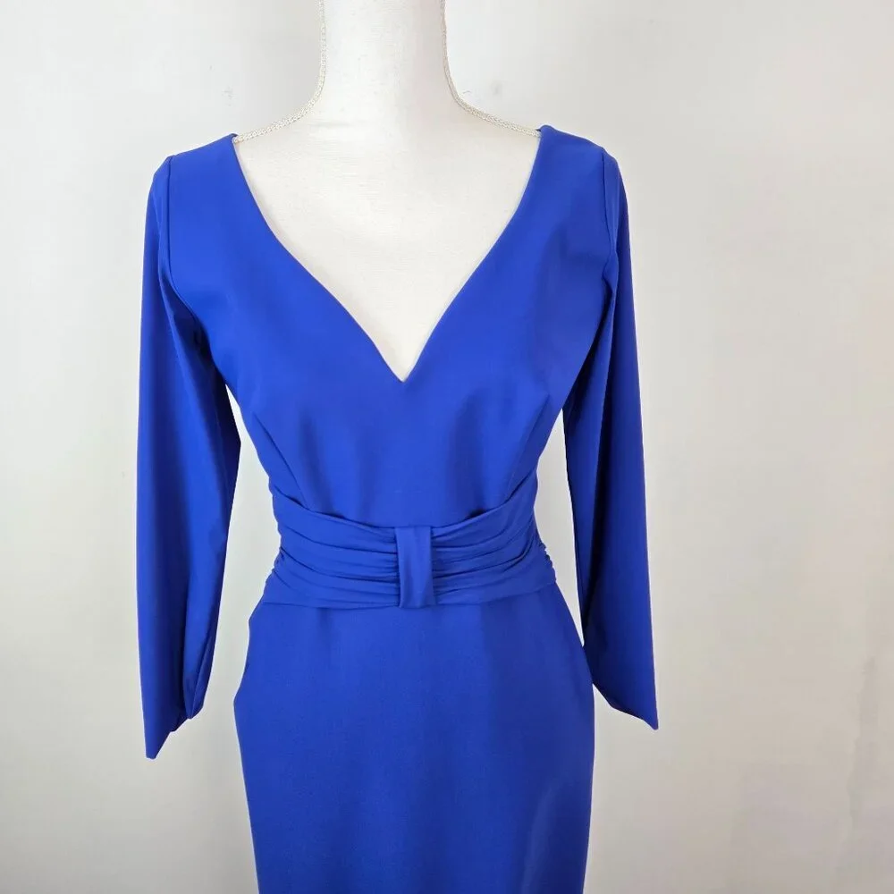 Chiara Boni Maxi Gown Womens 44 US 8 Cobalt Blue V-neck‎ Stretch Event Formal